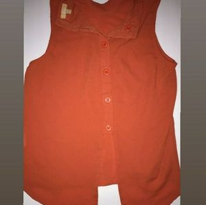 Orange button up back sleeveless shirt